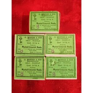 Mustad Classic - 3116 A Limerick Hook - 100 Pack Each Box Made in Norway 5 Boxes